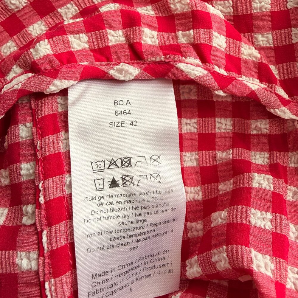 Ganni Stretch Seersucker Cropped Pink Gingham Pants - Picture 5 of 6